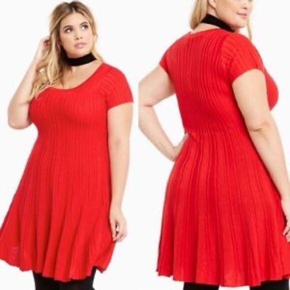 Torrid Cherry Red Ribbed Knit Sweater Short sleeves Dress - Picture 1 of 11